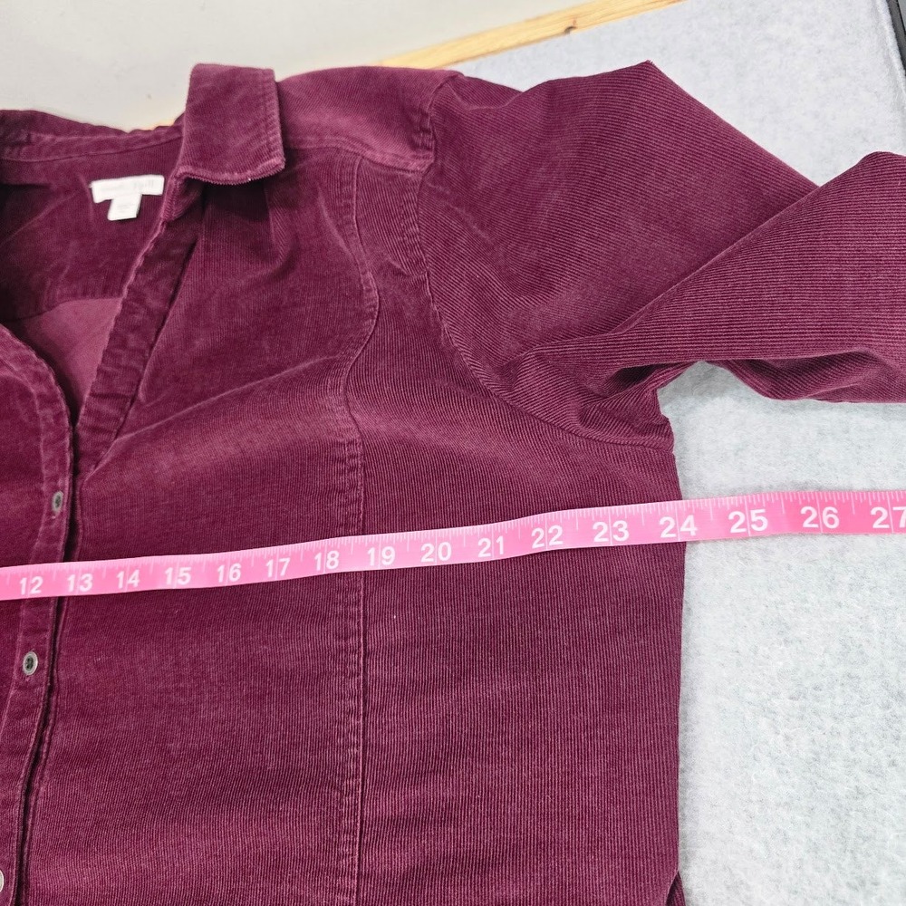 J Jill Corduroy Knee Length Shirt Dress XL Plum Button Country Cottage Fall - Picture 6 of 11